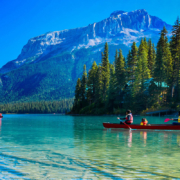 Two Canoes on Emerald Lake in Yoho National Park, British Columbia, Canada