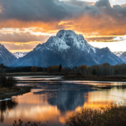 Mount Moran reflected in the Snake River in Grand Teton National Park