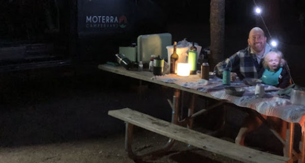 Camping Picnic Table Lit At Night