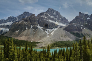 View of Crowfoot Mountain from Icefields Parkway in Alberta, Canada