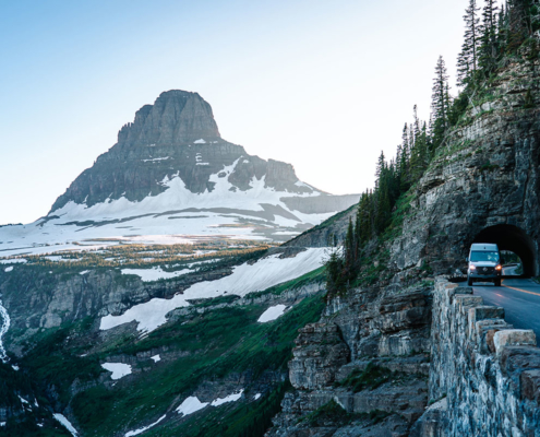 Moterra Montana Campervan Rental Driving Going-to-the-Sun Road in Glacier National Park