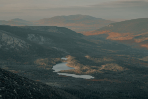 Aerial View of Mountains and Lake in Baxter State Park, Maine