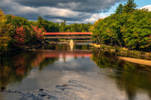 Covered Bridge Across the Saco River in Maine