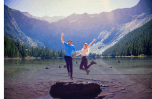 happy couple in glacier national park